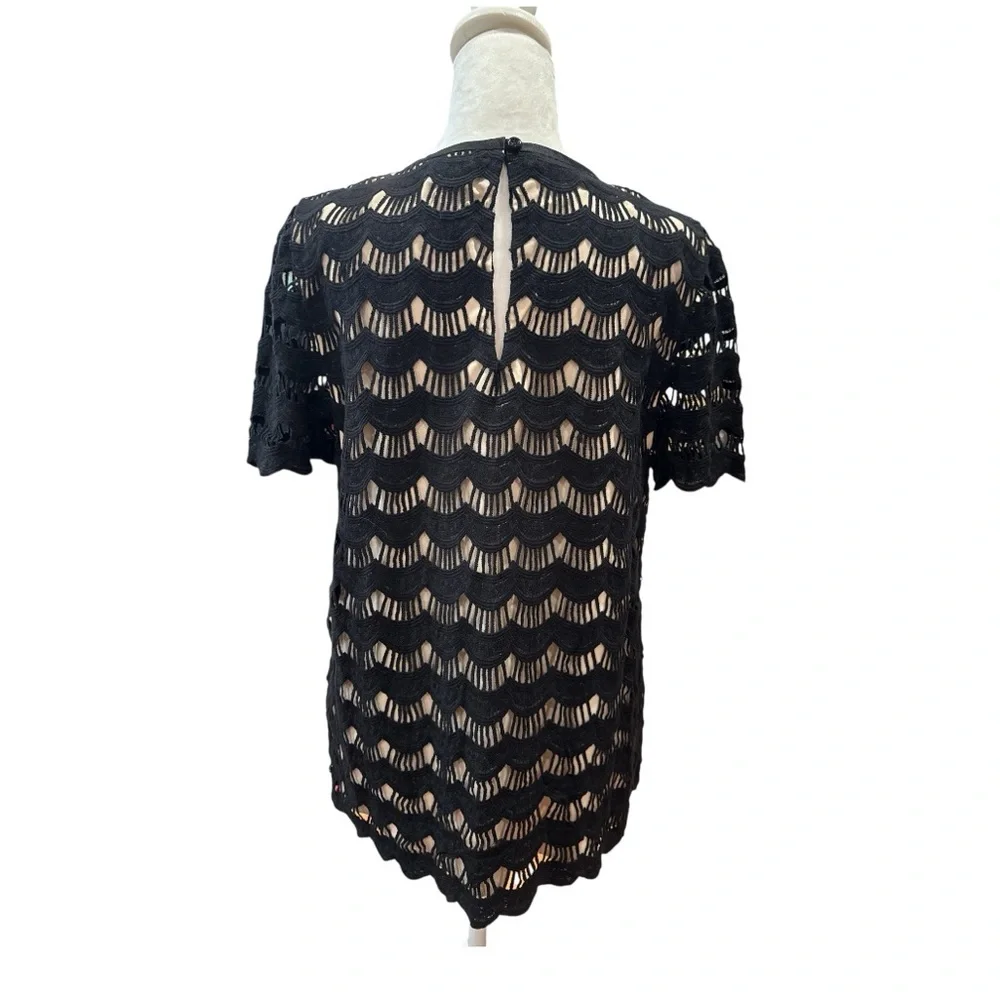 Kate Spade Black Scalloped Lace Blouse size 8